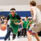 Michigan State basketball target Jeremiah Fears dribbles against the defense.