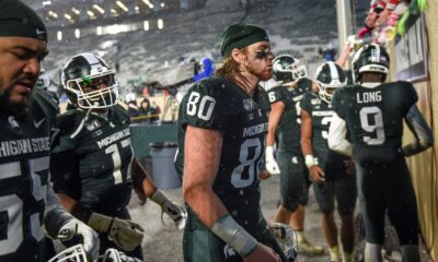 Former Michigan State football tight end Matt Seybert walks off the field.