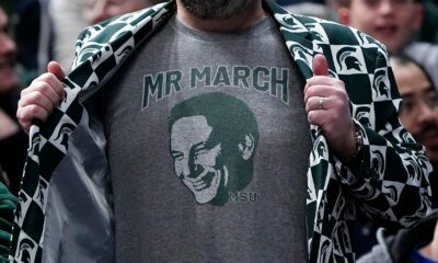 Michigan State basketball coach Tom Izzo on a "Mr. March" shirt.