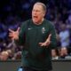 Michigan State basketball coach Tom Izzo yells to officials.