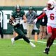 Michigan State football tight end Brennan Parachek runs with the ball against Nebraska.