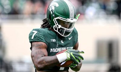 Michigan State football linebacker Jordan Turner warms up during the Spring Showcase