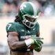 Michigan State football linebacker Jordan Turner warms up during the Spring Showcase