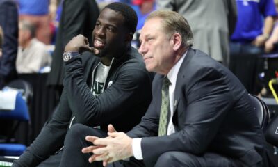 Michigan State basketball coach Tom Izzo speaking with Draymond Green.