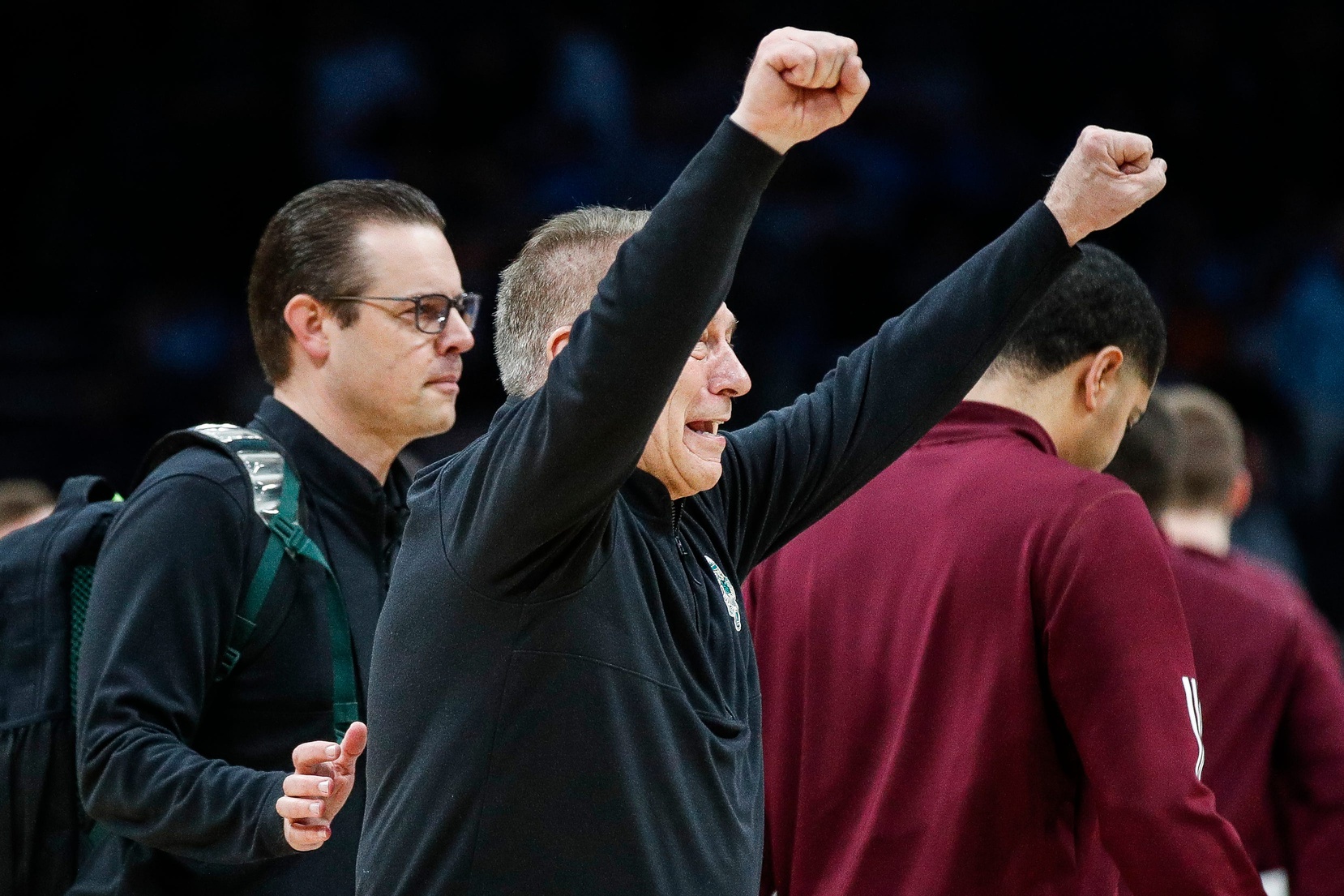 Michigan State basketball coach Tom Izzo celebrates a win.