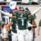 Michigan State football defensive back Nikai Martinez celebrates an interception.