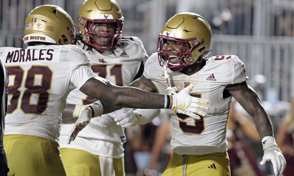 Week 4 opponent for Michigan State football, Boston College, celebrating against Florida State.