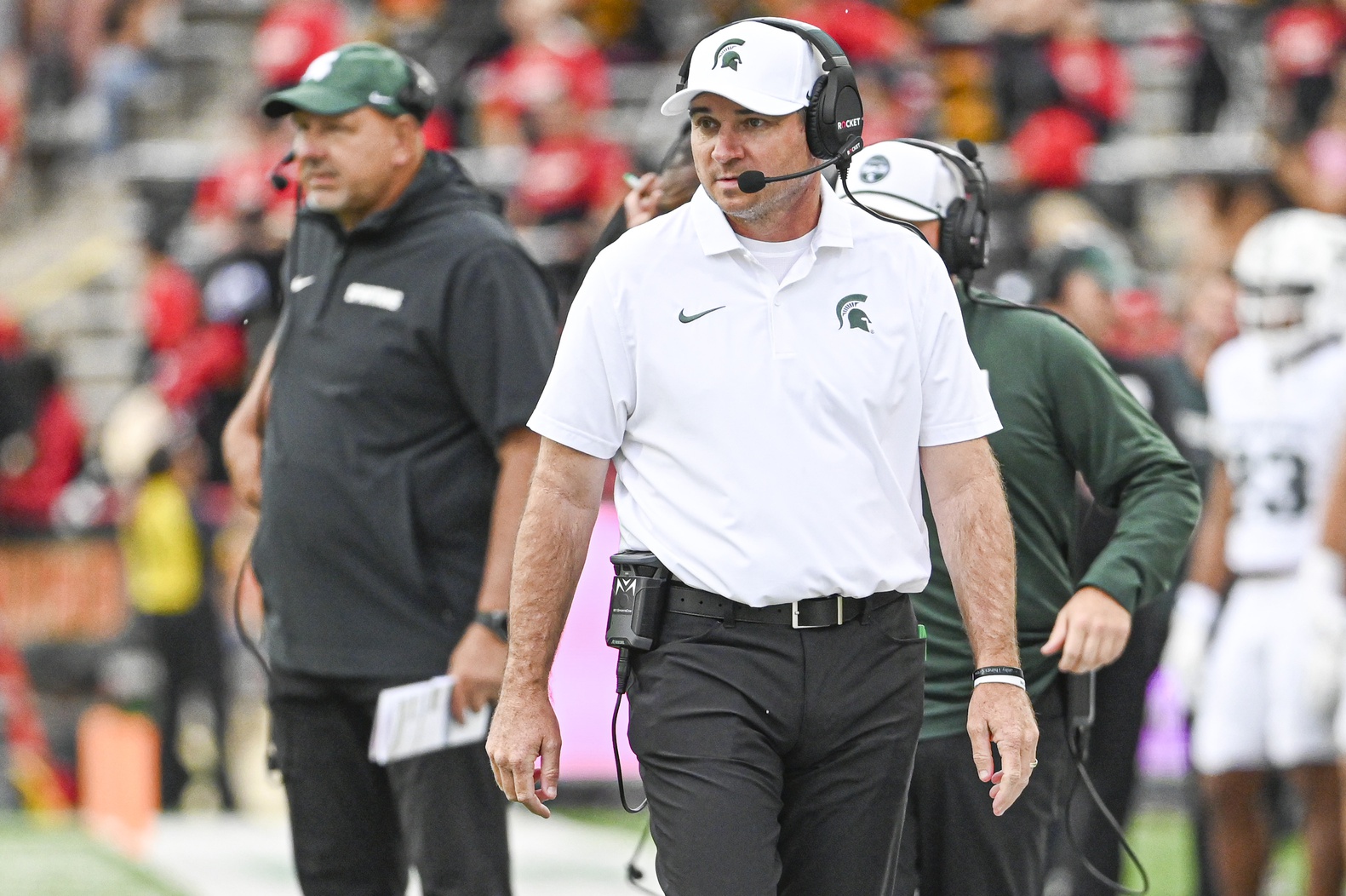 Michigan State football coach Jonathan Smith looks on during a Maryland win.