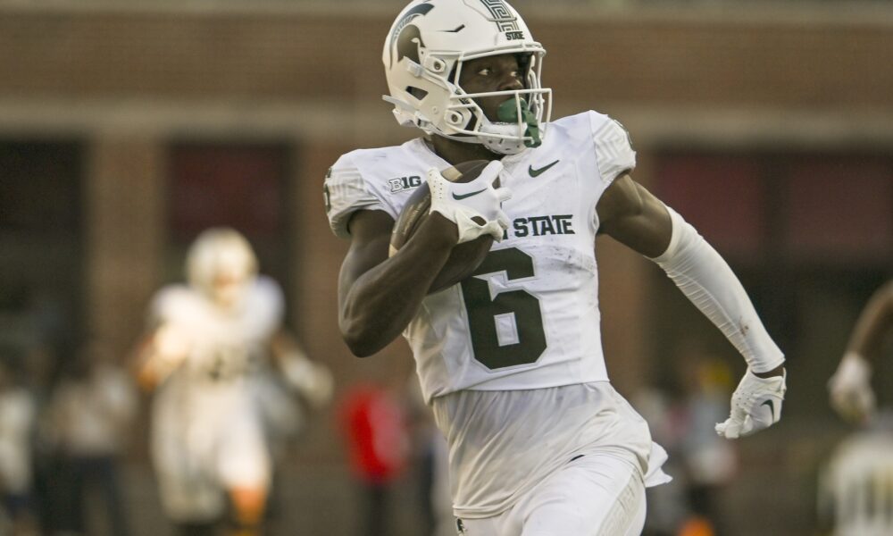 Michigan State football freshman Nick Marsh catches a pass in Week 2.