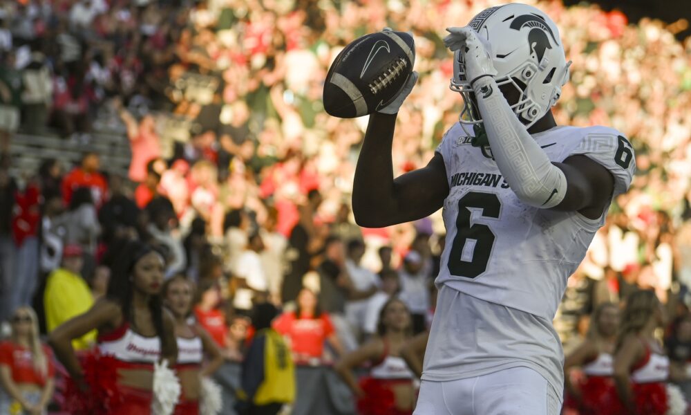 Michigan State football receiver Nick Marsh celebrates a touchdown vs. Maryland.