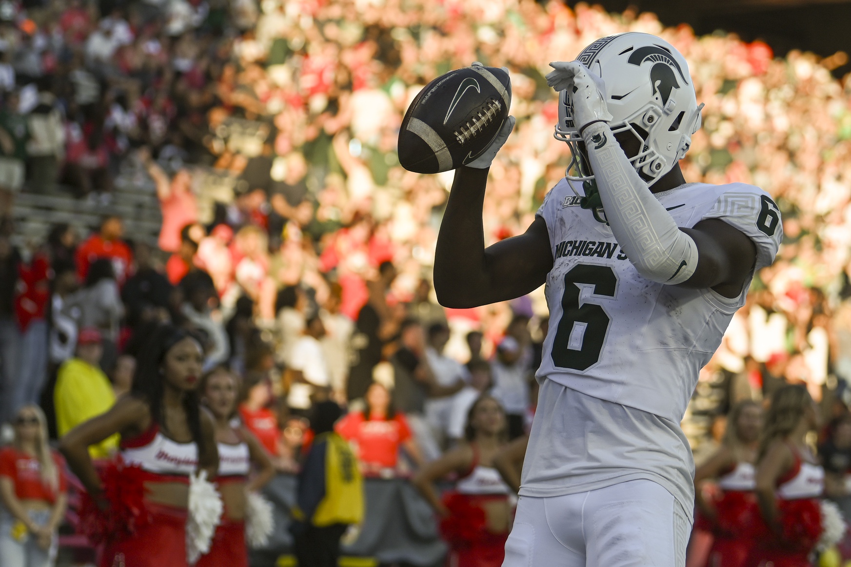 Michigan State football receiver Nick Marsh celebrates a touchdown vs. Maryland.