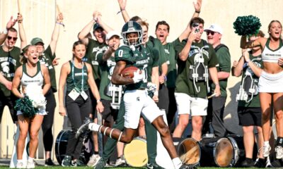 Michigan State football cornerback Charles Brantley scores a TD.