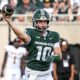 Michigan State football QB2 Tommy Schuster passes the ball vs. Prairie View A&M.