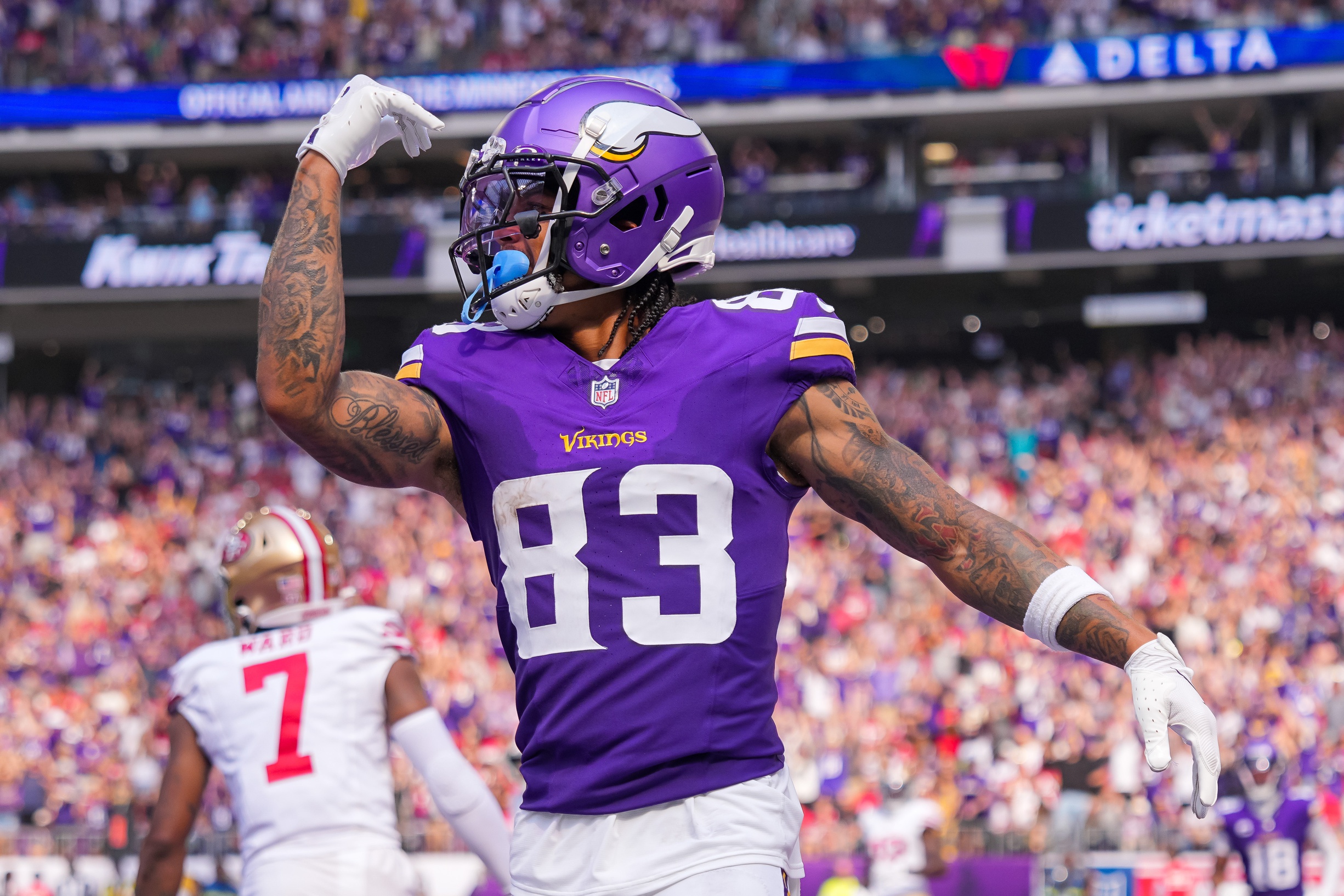 Former Michigan State football receiver Jalen Nailor celebrates a touchdown.