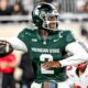 Michigan State football QB1 Aidan Chiles passes the ball vs. Ohio State.