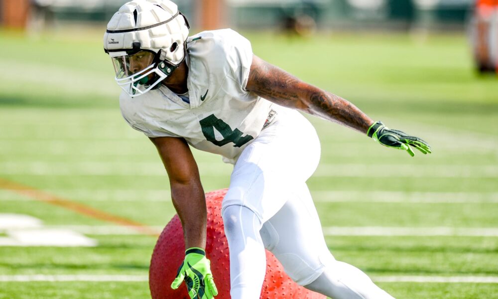 Michigan State football linebacker Jacoby Windmon goes through practice.