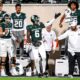 Michigan State football receiver Nick Marsh celebrates a first down.