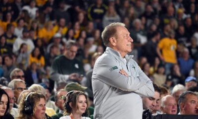 Michigan State basketball coach Tom Izzo on the sidelines during an exhibition win.