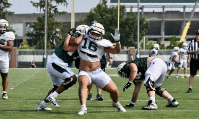 Michigan State football transfer Grady Kelly goes through drills.