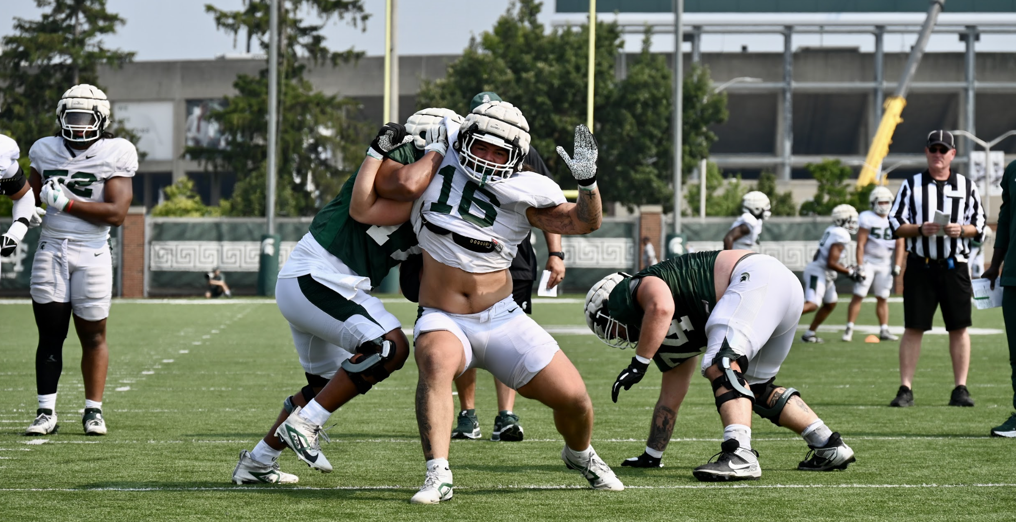 Michigan State football transfer Grady Kelly goes through drills.