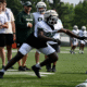 Michigan State football DL Tyler Gillison going through drills.